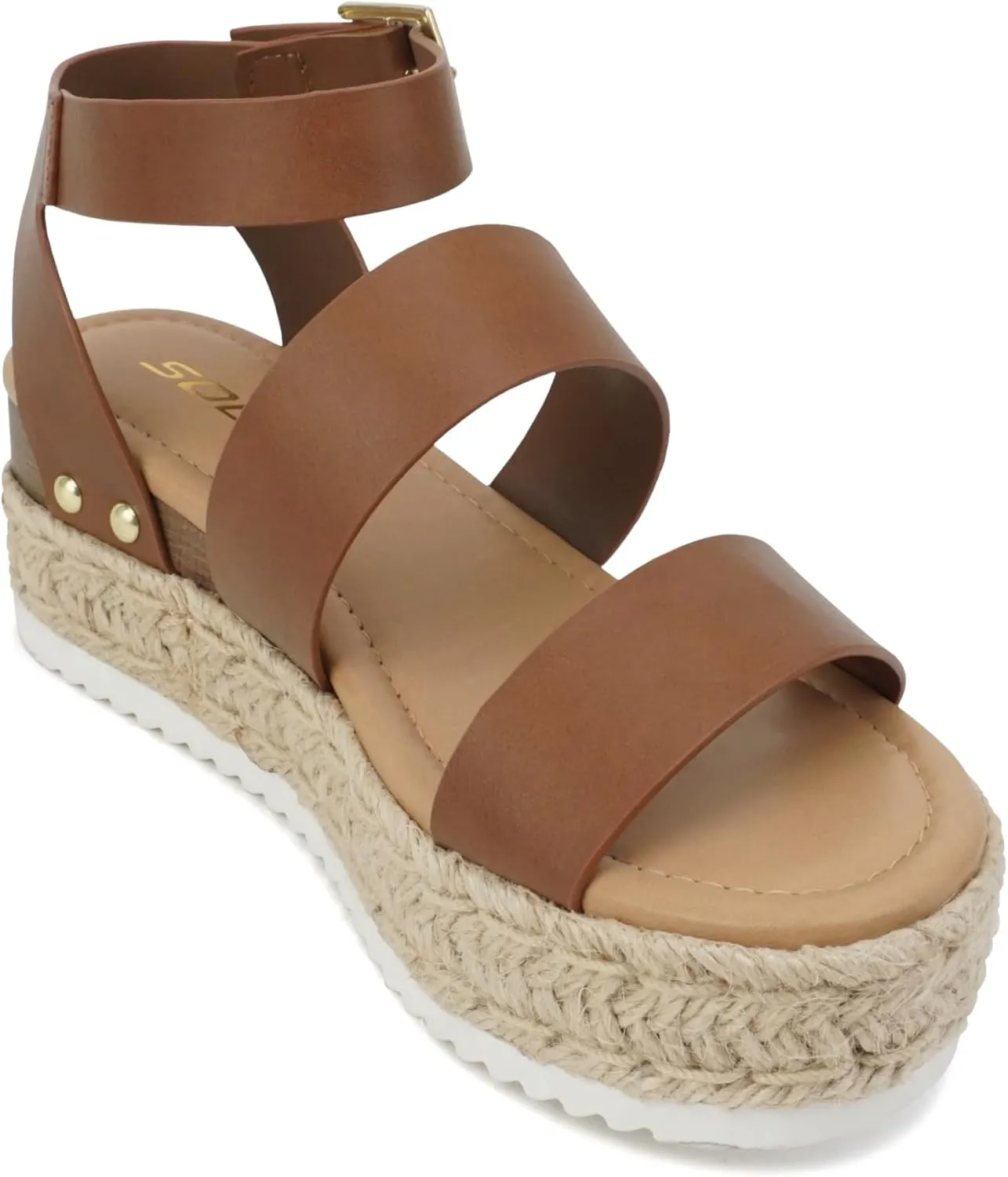 Soda Top Shoe Bryce Open Toe Buckle Ankle Strap Espadrilles Flatform Wedge Casual Sanda