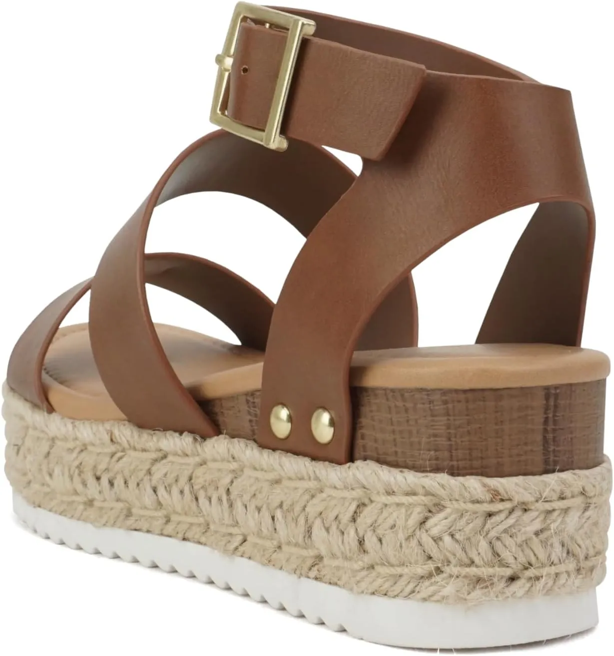 Soda Top Shoe Bryce Open Toe Buckle Ankle Strap Espadrilles Flatform Wedge Casual Sanda