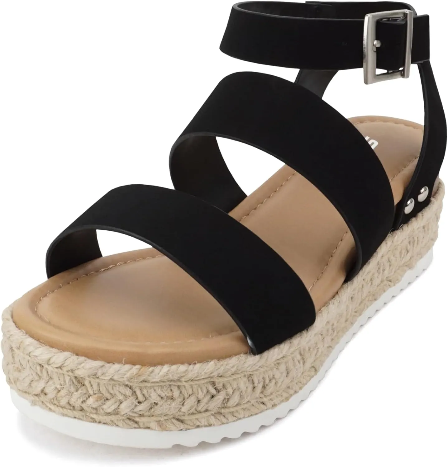 Soda Top Shoe Bryce Open Toe Buckle Ankle Strap Espadrilles Flatform Wedge Casual Sanda
