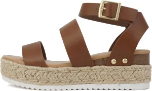Soda Top Shoe Bryce Open Toe Buckle Ankle Strap Espadrilles Flatform Wedge Casual Sanda