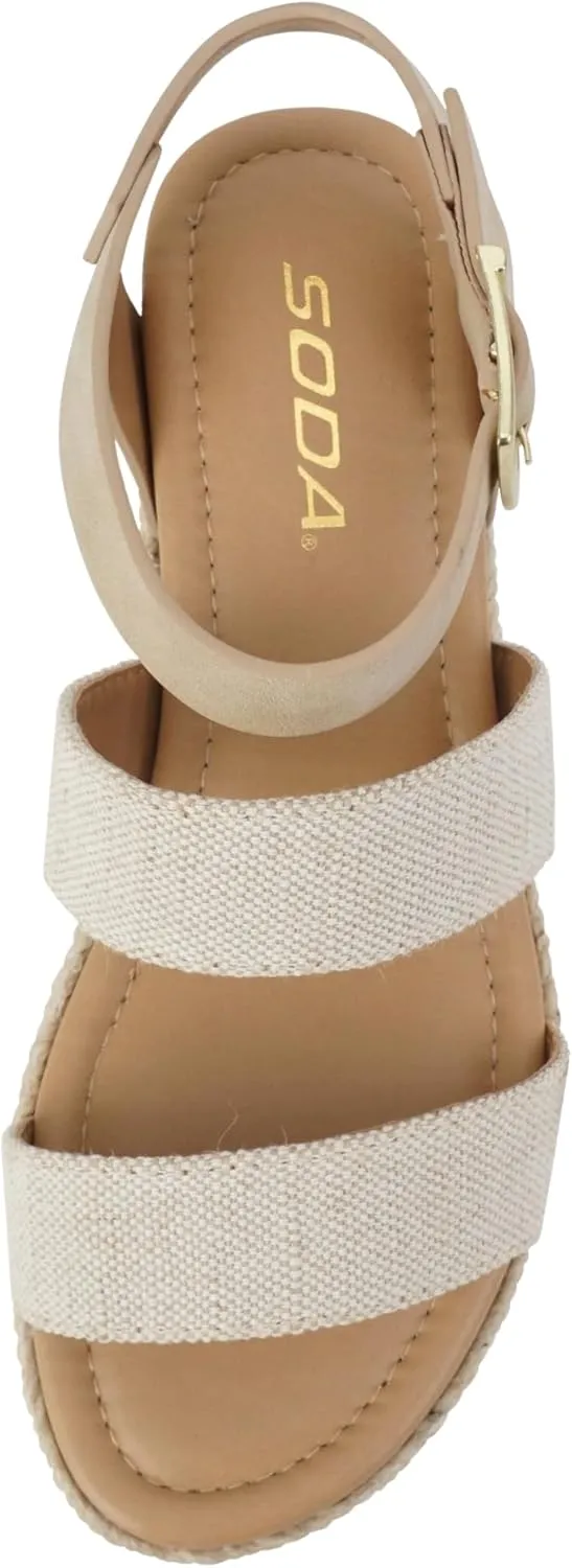 Soda Top Shoe Bryce Open Toe Buckle Ankle Strap Espadrilles Flatform Wedge Casual Sanda