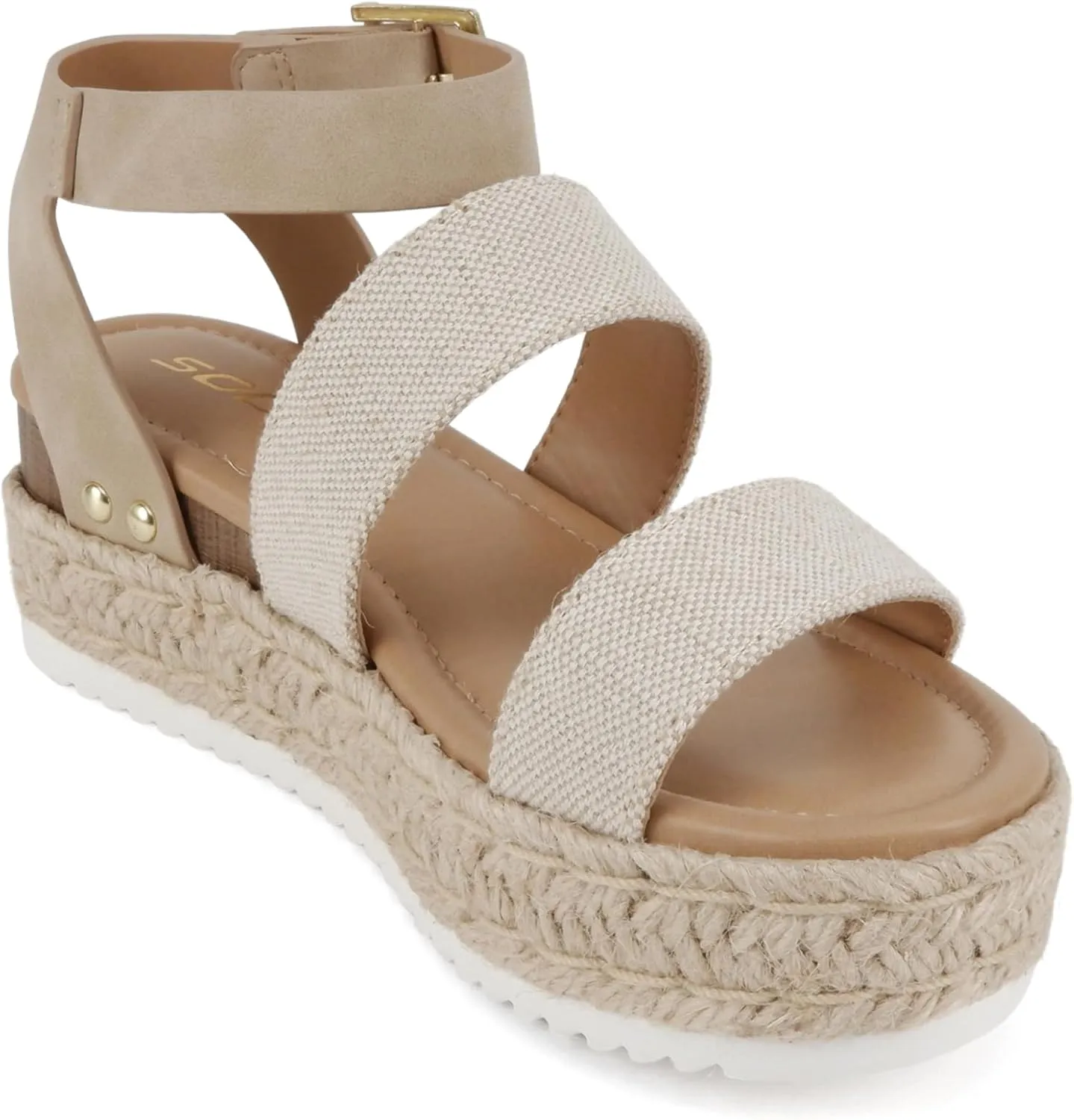 Soda Top Shoe Bryce Open Toe Buckle Ankle Strap Espadrilles Flatform Wedge Casual Sanda