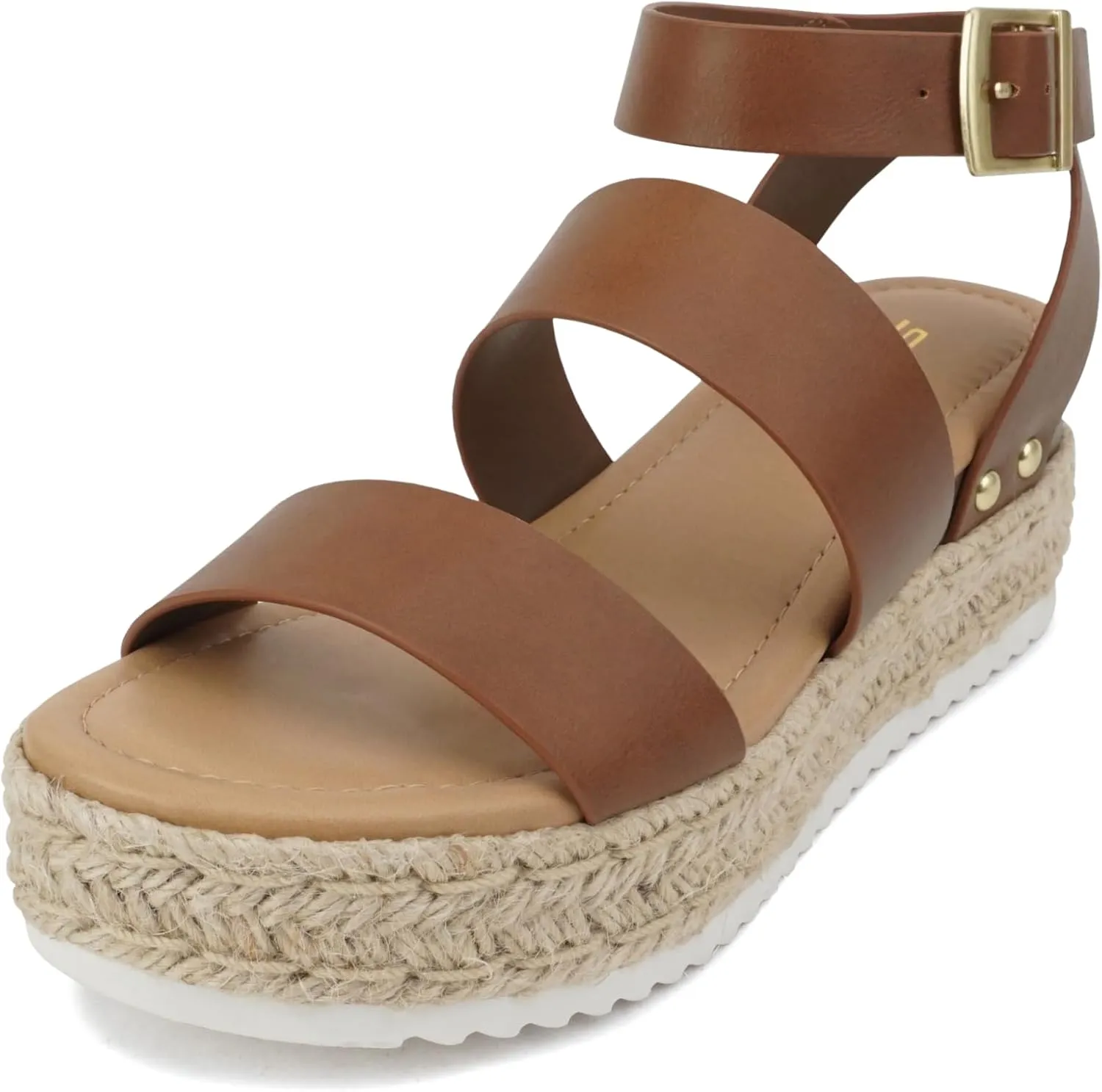 Soda Top Shoe Bryce Open Toe Buckle Ankle Strap Espadrilles Flatform Wedge Casual Sanda