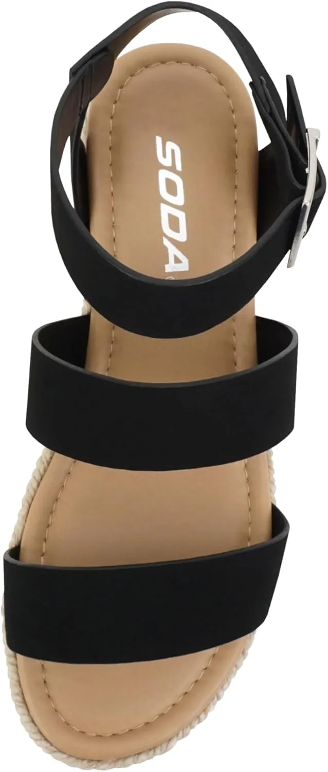 Soda Top Shoe Bryce Open Toe Buckle Ankle Strap Espadrilles Flatform Wedge Casual Sanda