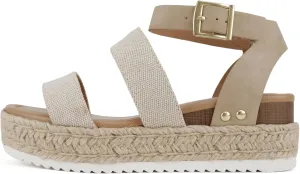 Soda Top Shoe Bryce Open Toe Buckle Ankle Strap Espadrilles Flatform Wedge Casual Sanda