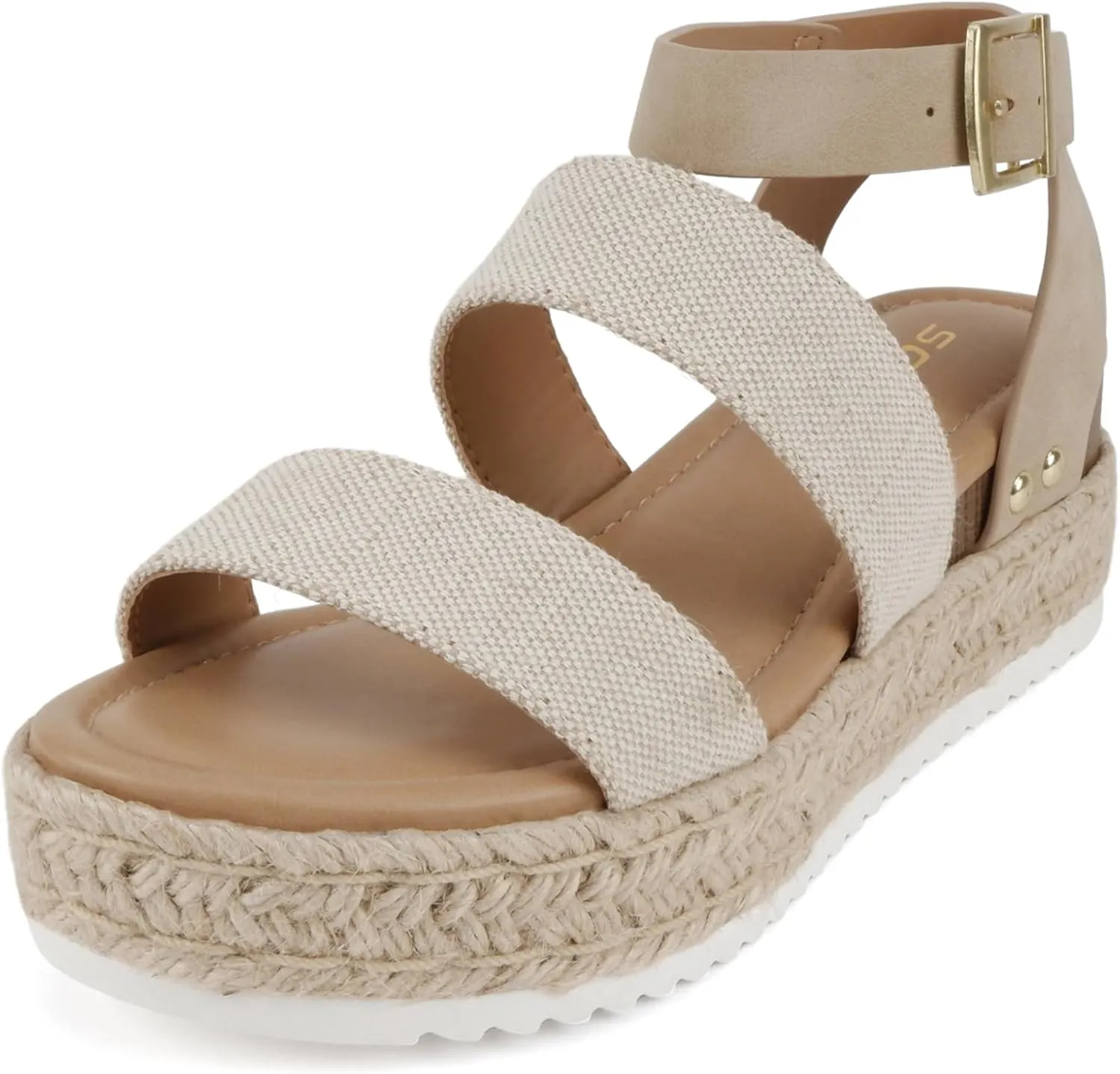 Soda Top Shoe Bryce Open Toe Buckle Ankle Strap Espadrilles Flatform Wedge Casual Sanda