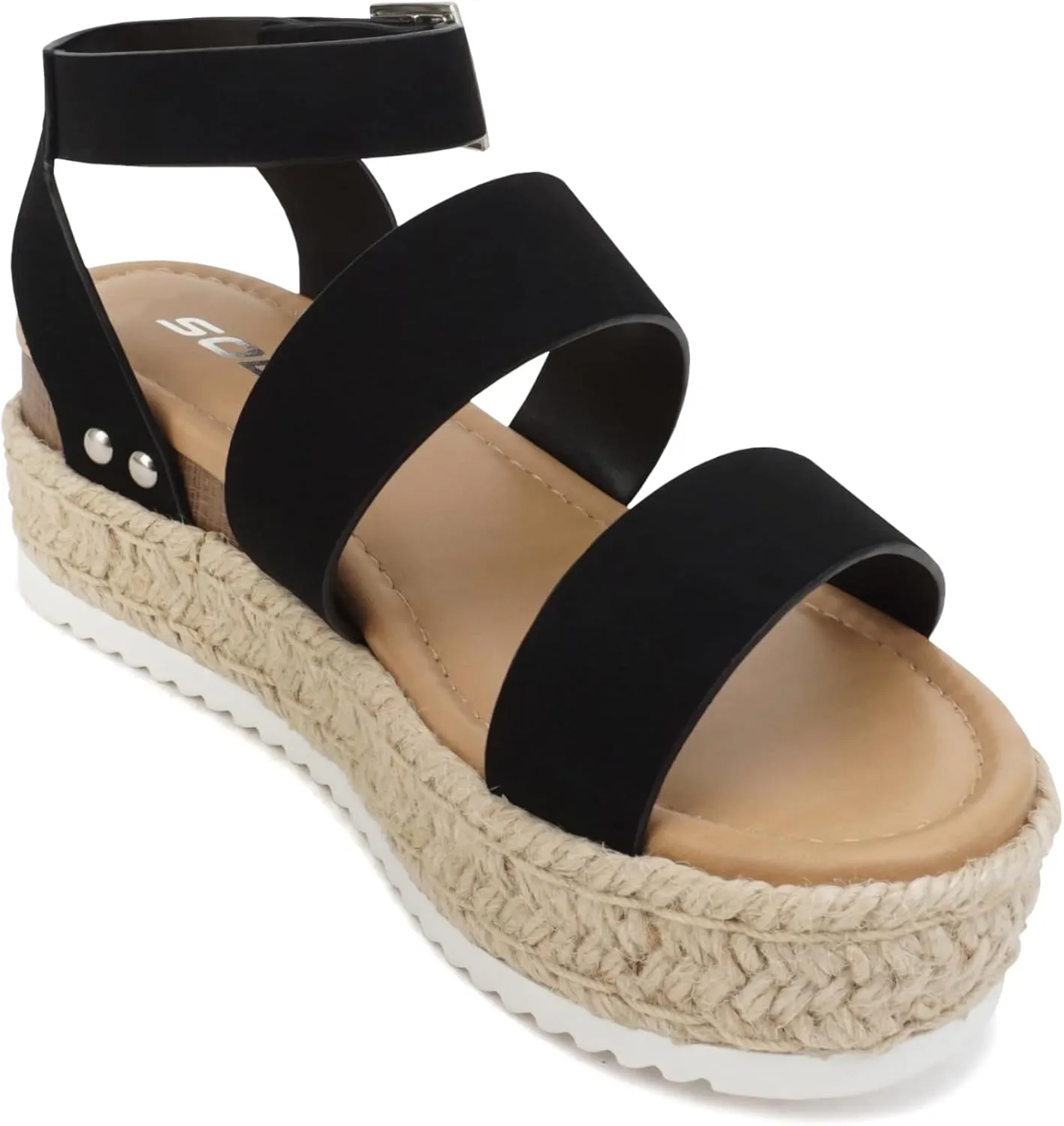 Soda Top Shoe Bryce Open Toe Buckle Ankle Strap Espadrilles Flatform Wedge Casual Sanda