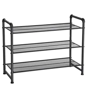 SONGMICS 3-Tier Open Shoe Rack, 9-12 Pairs of Shoes, Industrial Style, Storage Rack, for Shoes Plants Decorations, Metal Shoe Organizer with Adjustable Shelve, Matte Black ULMR53BK