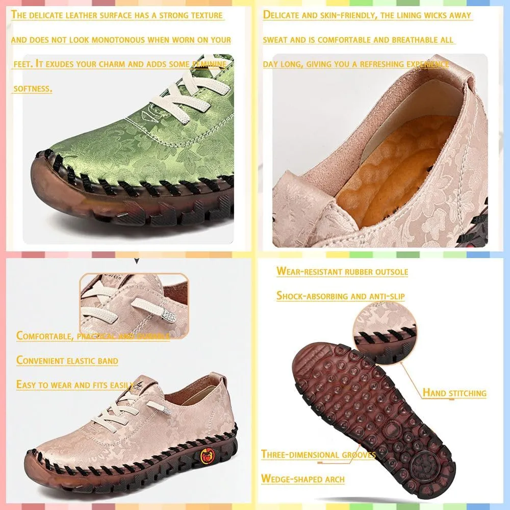 Stylish Women's Handmade Floral Embroidery Slip-on Loafers - Ultra-Soft Walking Shoes with Comfort Orthopedic All-Day Wear