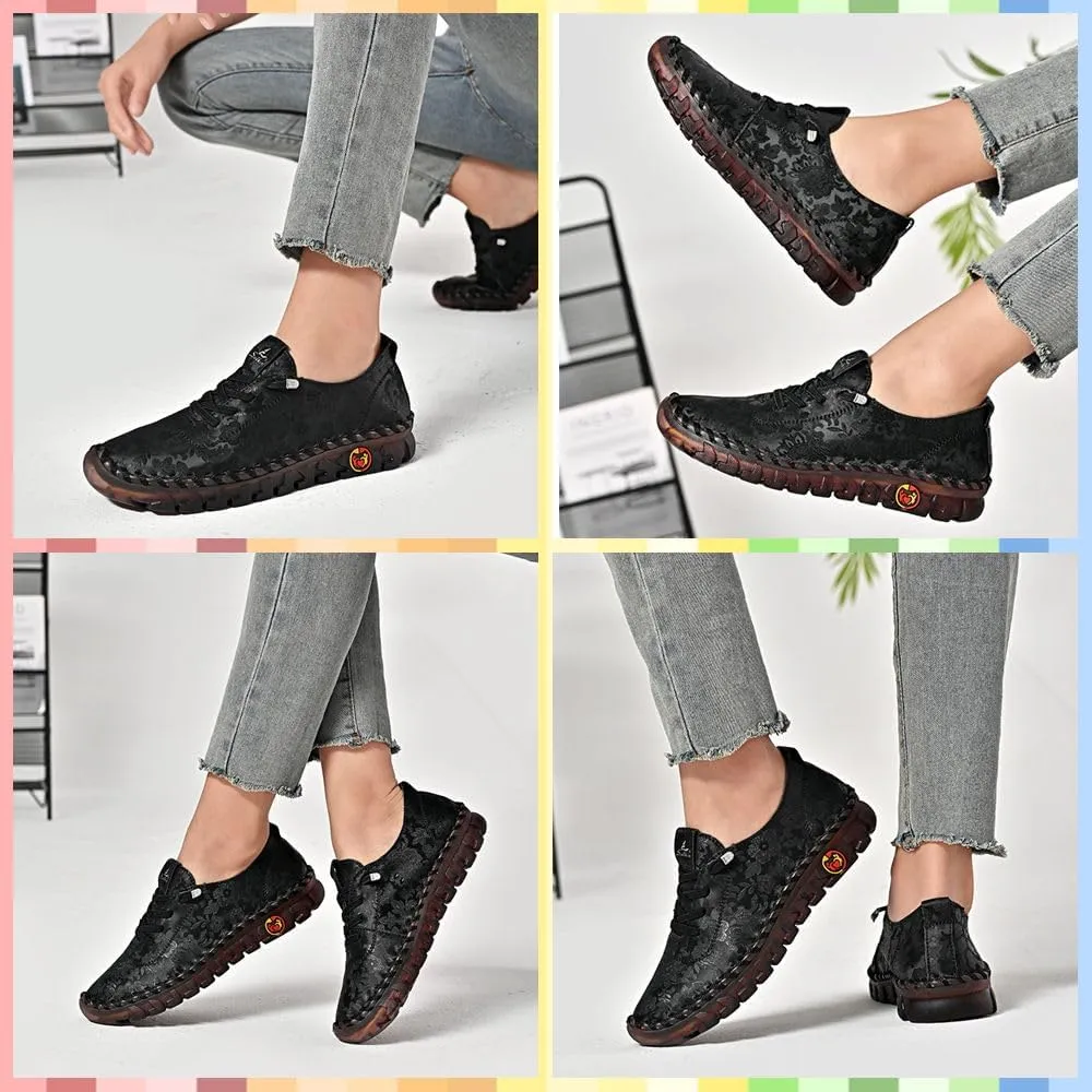 Stylish Women's Handmade Floral Embroidery Slip-on Loafers - Ultra-Soft Walking Shoes with Comfort Orthopedic All-Day Wear