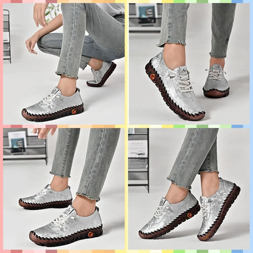 Stylish Women's Handmade Floral Embroidery Slip-on Loafers - Ultra-Soft Walking Shoes with Comfort Orthopedic All-Day Wear