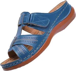 SuanlaTDS Orthopedic Wedge Sandals for Women Summer Dressy 2025 Open Toe Platform Arch Support Fashion Casual Beach Outdoor Slip On Thick Sole Low Heels Wedges Slide Sandal Slippers