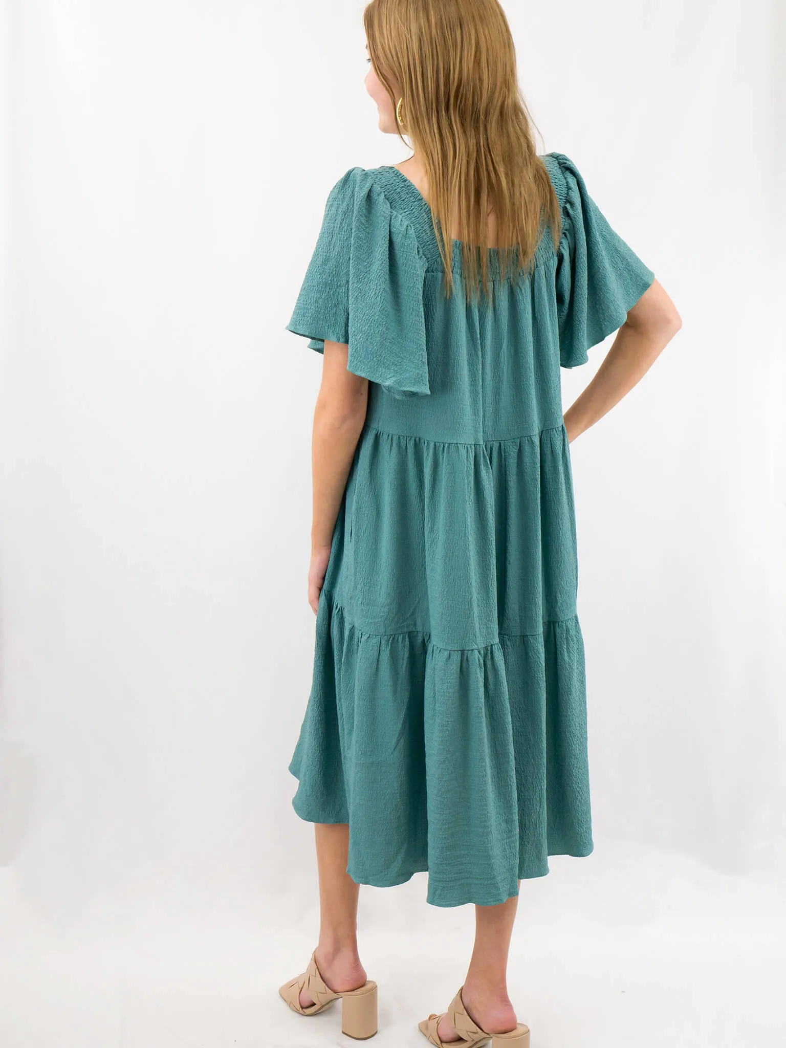 Teal Square Neck Midi Dress