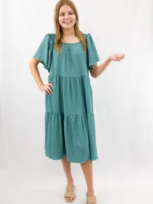 Teal Square Neck Midi Dress
