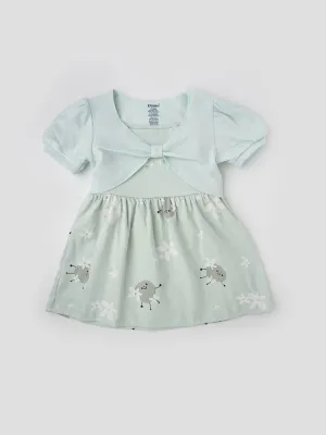 Trendy Printed Sleeveless  Dress With Waffle Shrug Set for Girls