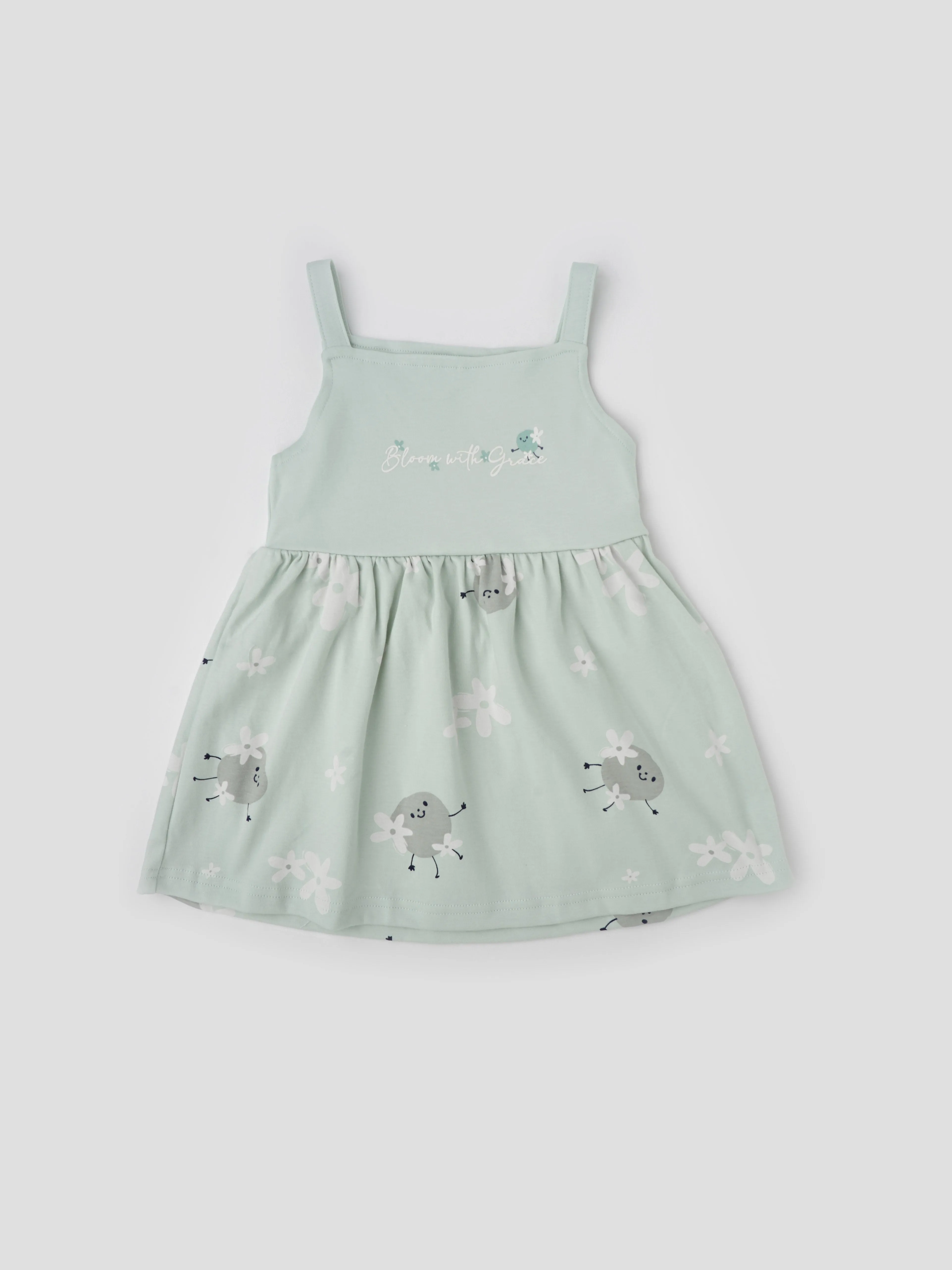 Trendy Printed Sleeveless  Dress With Waffle Shrug Set for Girls
