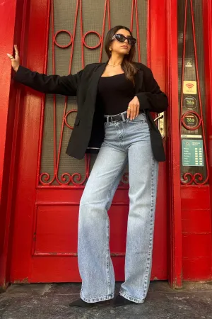 Ultra-Comfort - Wide-Leg - High-Waist Washed Light Blue Jeans