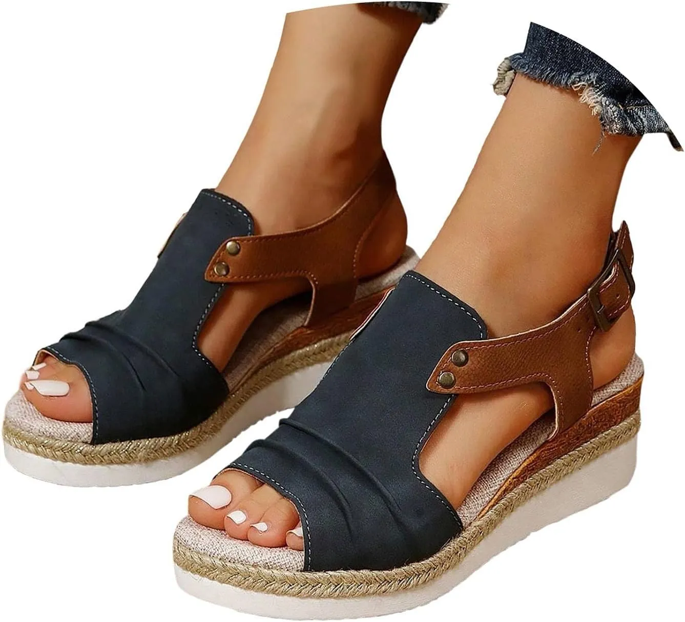 Wedge Sandals for Women Dressy Orthopedic Platform Wedge Sandals Summer Open Toe Ankle Strap Espadrilles Shoes