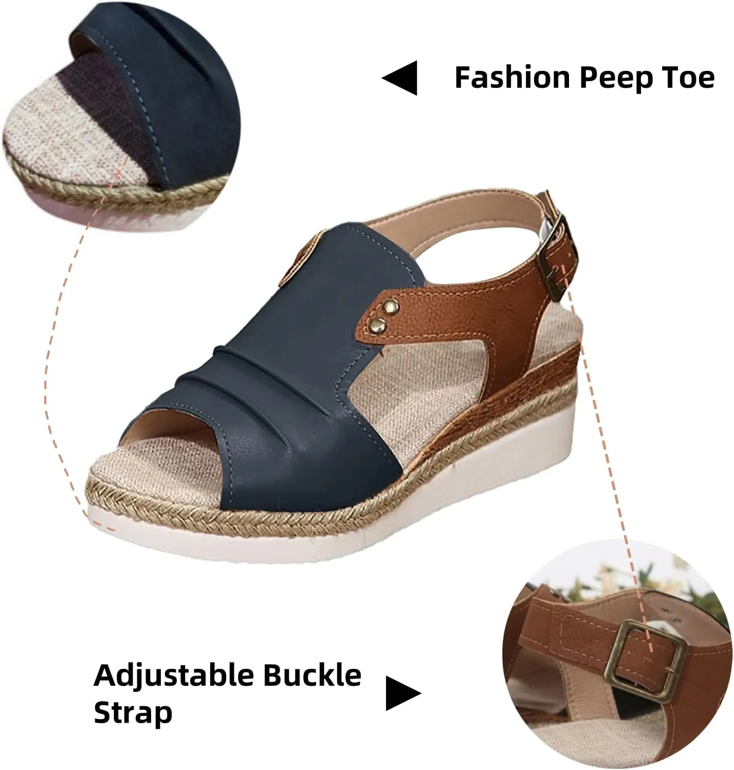 Wedge Sandals for Women Dressy Orthopedic Platform Wedge Sandals Summer Open Toe Ankle Strap Espadrilles Shoes