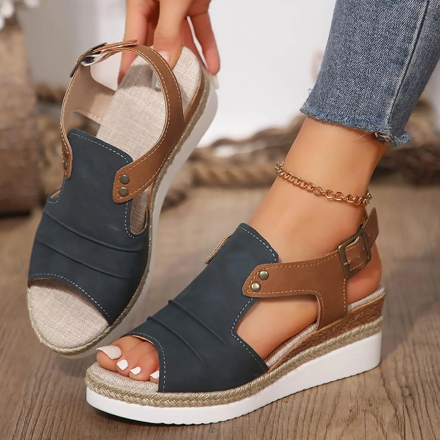 Wedge Sandals for Women Dressy Orthopedic Platform Wedge Sandals Summer Open Toe Ankle Strap Espadrilles Shoes