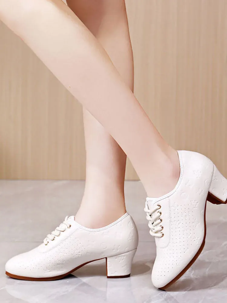 White Embossed Outdoor Ox Tendon Sole Modern Dance Shoes