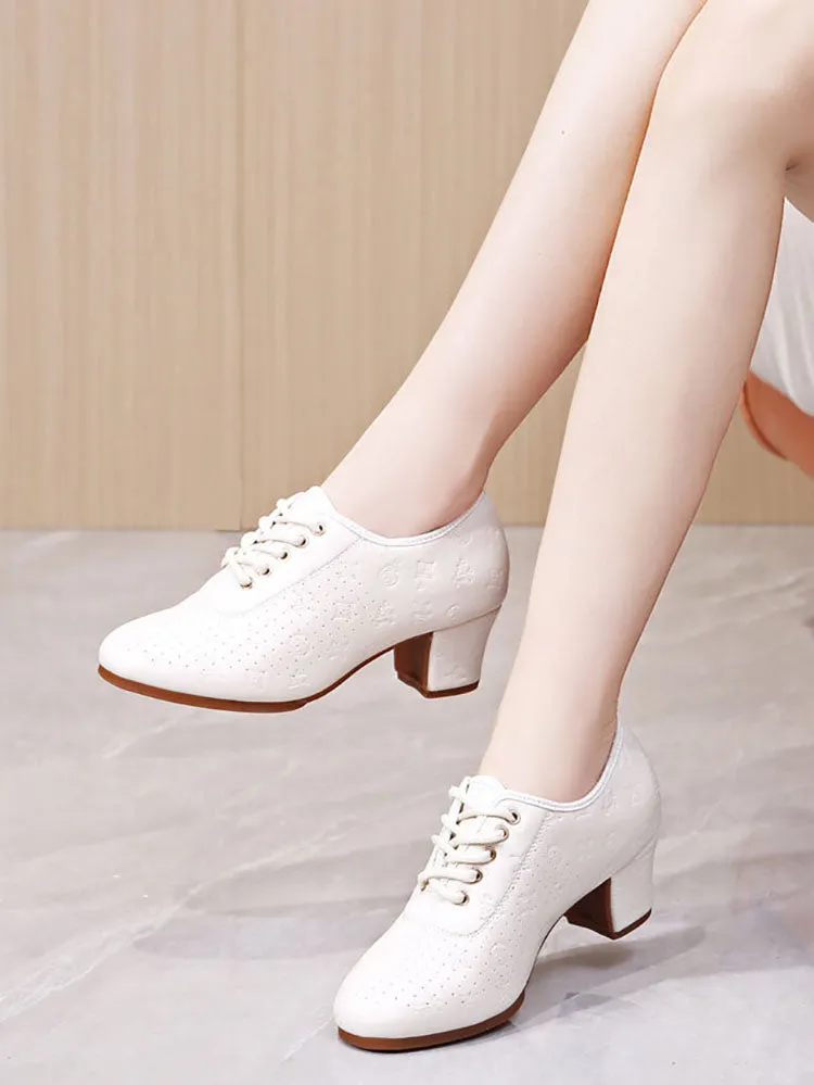 White Embossed Outdoor Ox Tendon Sole Modern Dance Shoes