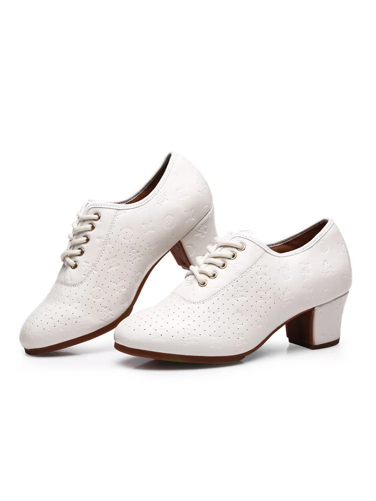 White Embossed Outdoor Ox Tendon Sole Modern Dance Shoes