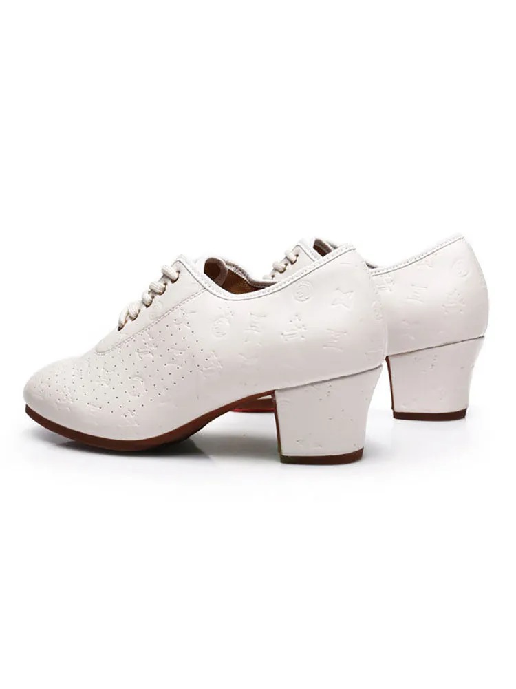 White Embossed Outdoor Ox Tendon Sole Modern Dance Shoes