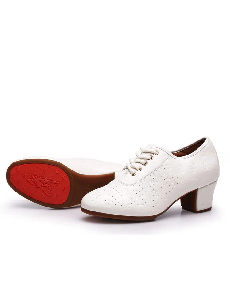 White Embossed Outdoor Ox Tendon Sole Modern Dance Shoes