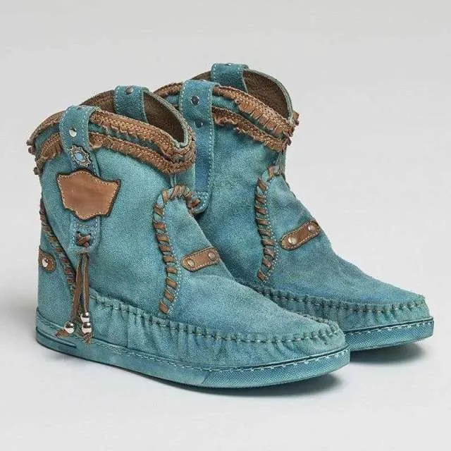 Women flats ankle boots Comfortable Western booties Slip on and Go Shoes