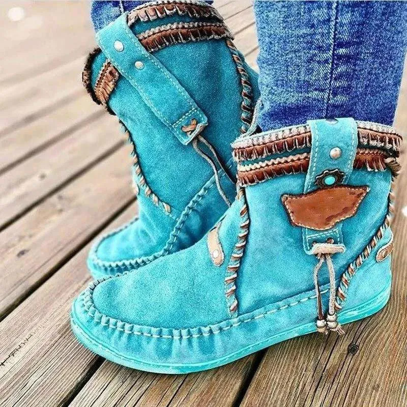 Women flats ankle boots Comfortable Western booties Slip on and Go Shoes
