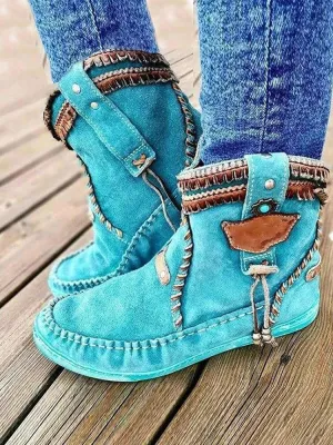 Women flats ankle boots Comfortable Western booties Slip on and Go Shoes