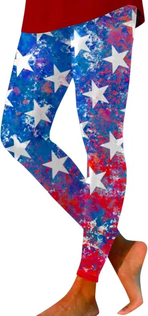 Women High Waist American Flag Leggings Comfortable Skinny Yoga Gym Fitness Pants US Flag Patriotic Tights