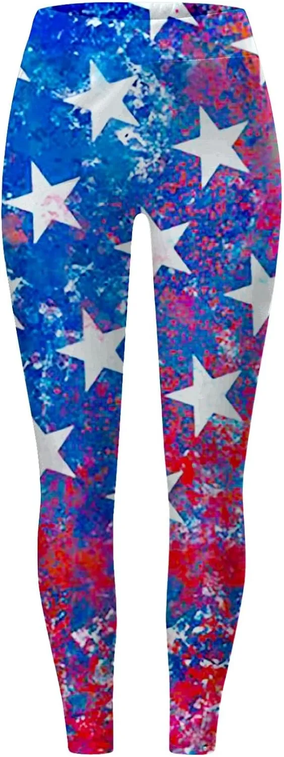 Women High Waist American Flag Leggings Comfortable Skinny Yoga Gym Fitness Pants US Flag Patriotic Tights