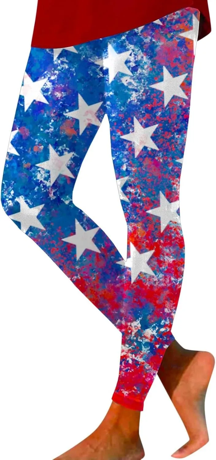 Women High Waist American Flag Leggings Comfortable Skinny Yoga Gym Fitness Pants US Flag Patriotic Tights
