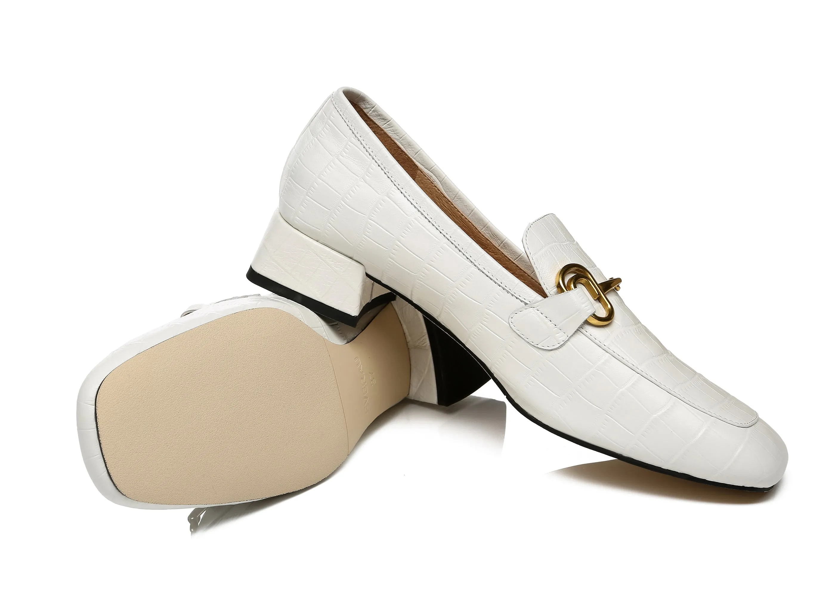 Women Leather Low Block Heels Lorna