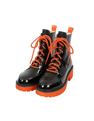 Women Poppy Orange Platform Black Leather Martin Boots