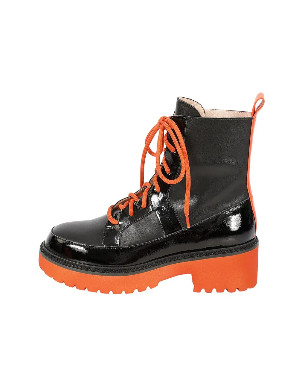 Women Poppy Orange Platform Black Leather Martin Boots