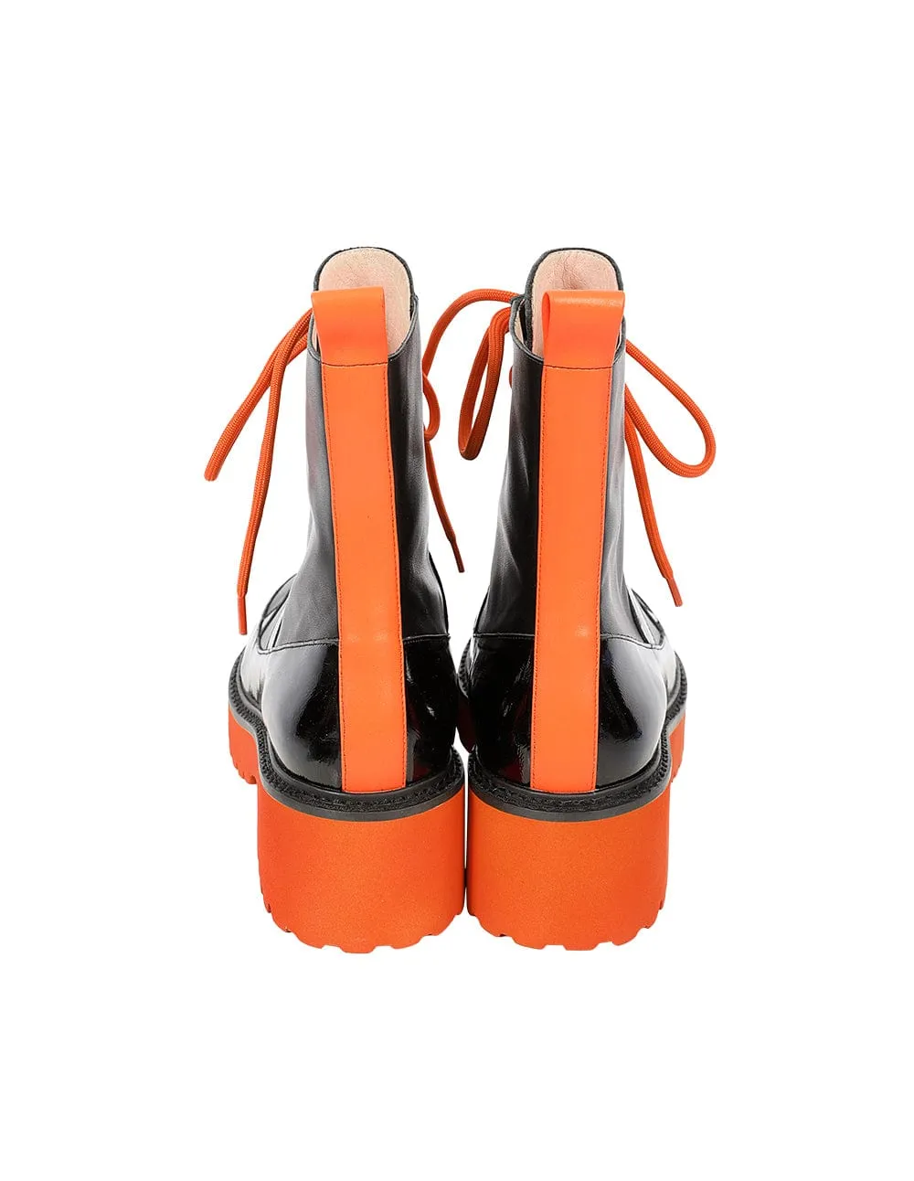 Women Poppy Orange Platform Black Leather Martin Boots