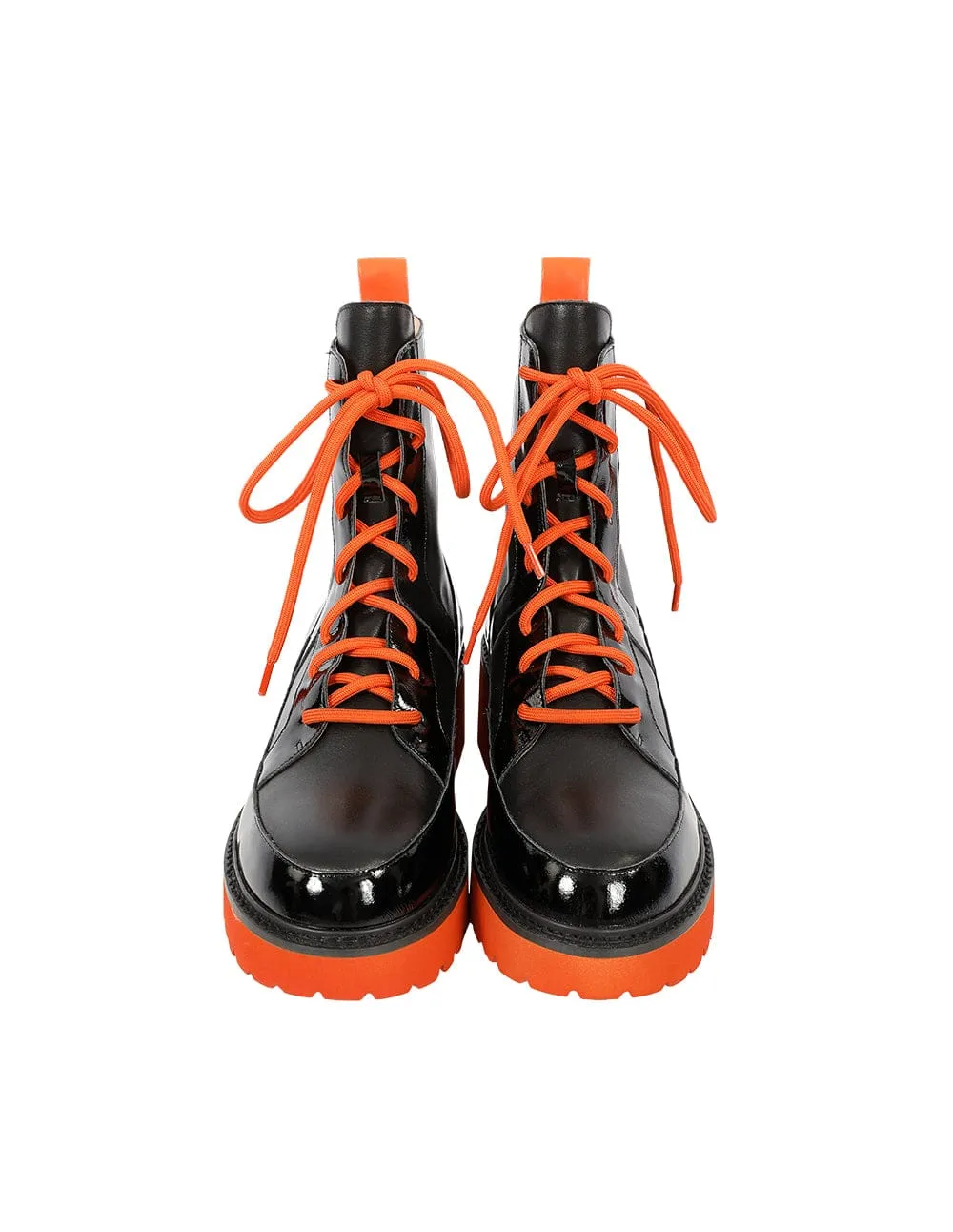 Women Poppy Orange Platform Black Leather Martin Boots