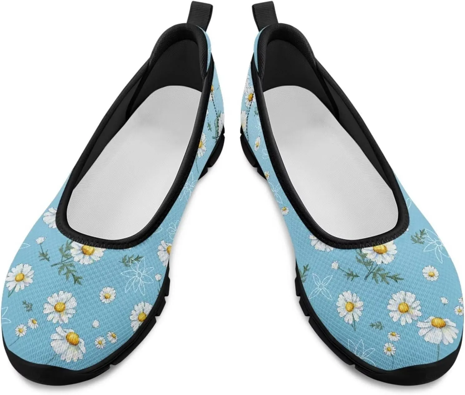 Women's Casual Shoes Floral Stylish Everyday Loafers Breathable Non Slip Work Shoes for Indoor Outdoor Size 6-11 Black Sole