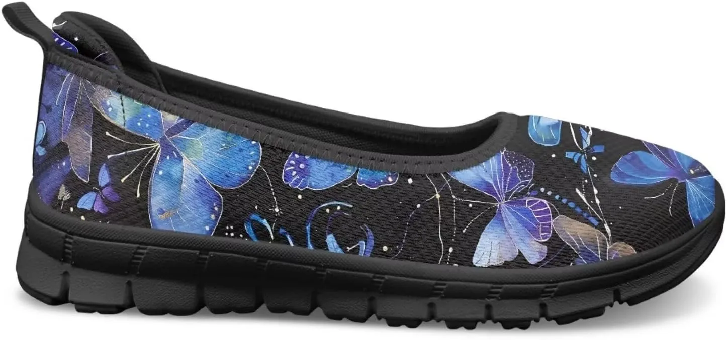 Women's Casual Shoes Floral Stylish Everyday Loafers Breathable Non Slip Work Shoes for Indoor Outdoor Size 6-11 Black Sole