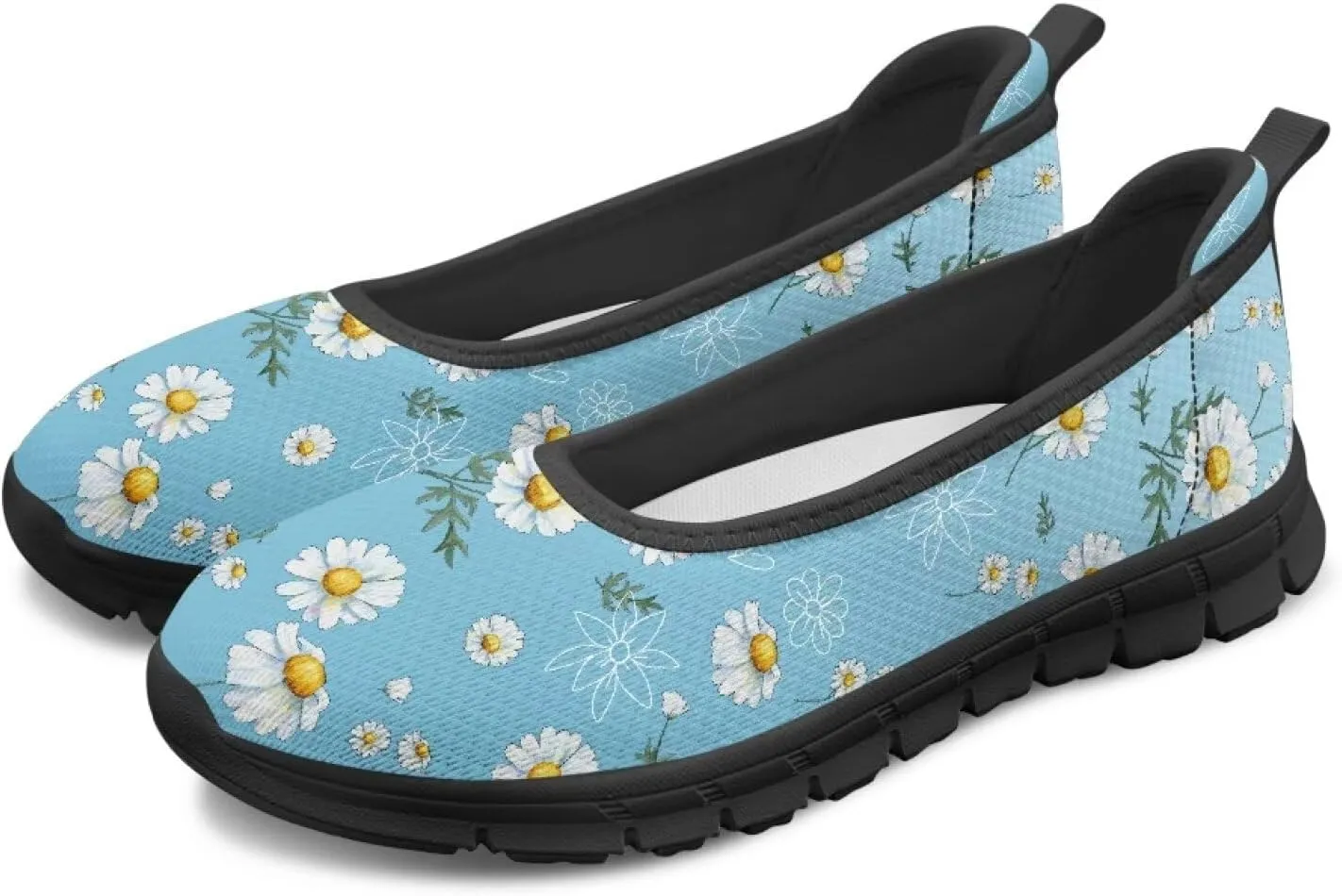 Women's Casual Shoes Floral Stylish Everyday Loafers Breathable Non Slip Work Shoes for Indoor Outdoor Size 6-11 Black Sole