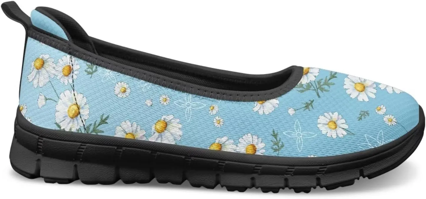 Women's Casual Shoes Floral Stylish Everyday Loafers Breathable Non Slip Work Shoes for Indoor Outdoor Size 6-11 Black Sole