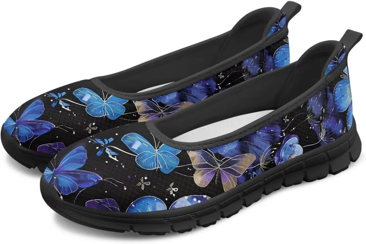 Women's Casual Shoes Floral Stylish Everyday Loafers Breathable Non Slip Work Shoes for Indoor Outdoor Size 6-11 Black Sole