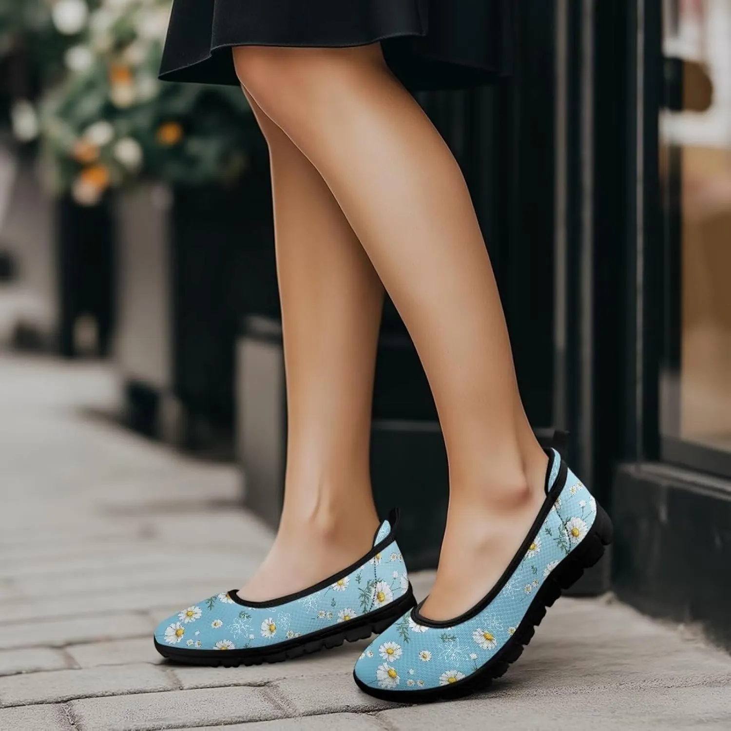 Women's Casual Shoes Floral Stylish Everyday Loafers Breathable Non Slip Work Shoes for Indoor Outdoor Size 6-11 Black Sole