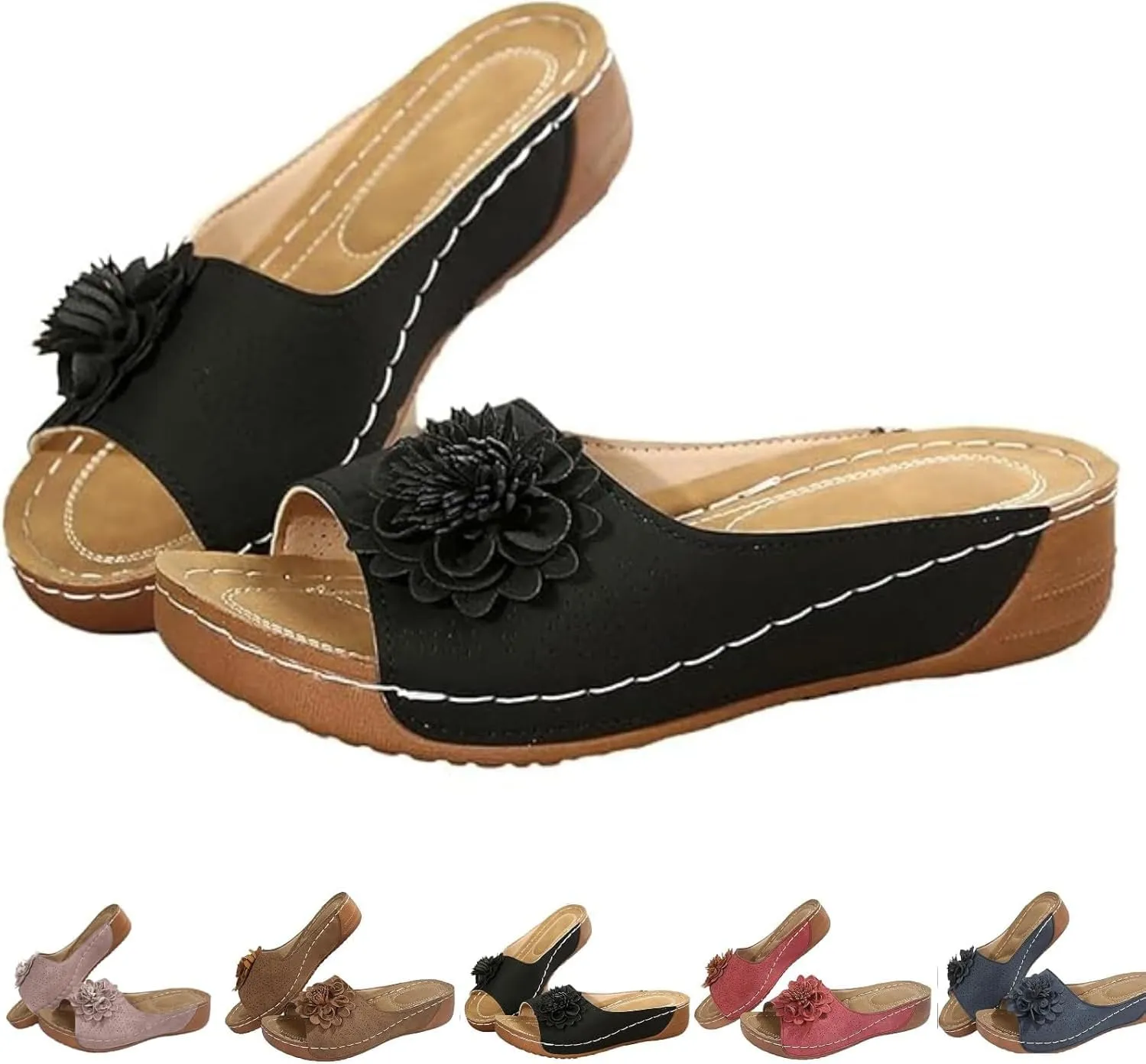 Women's Fashion Flower Sandals Orthopedic Arch Support Fish Mouth Open Toe Sandal Slippers Wedge Platform Summer Beach Walking Shoes