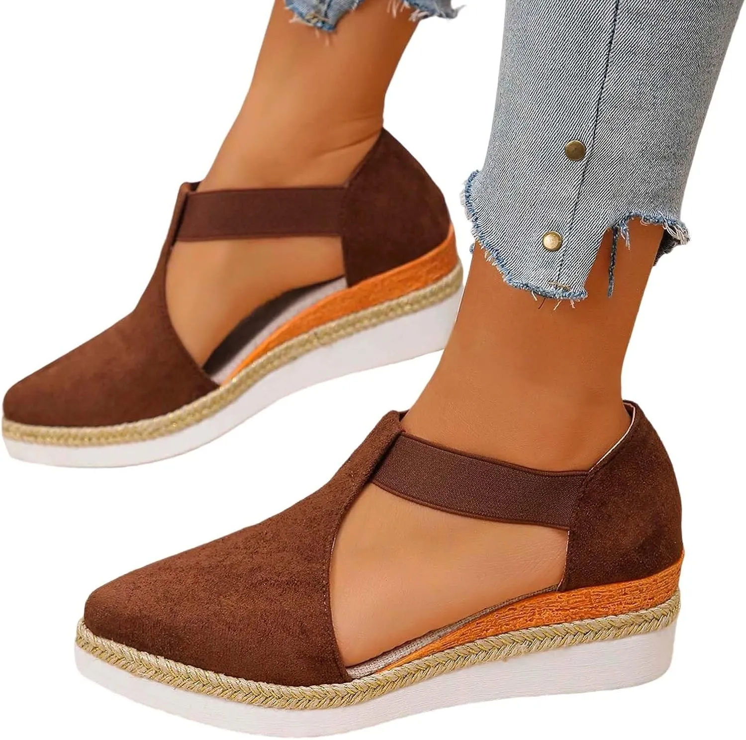 Women's High Heel Sandals Closed Toe Summer Dressy Comfortable Wedge Espadrilles Casual Ankle Strap Platform