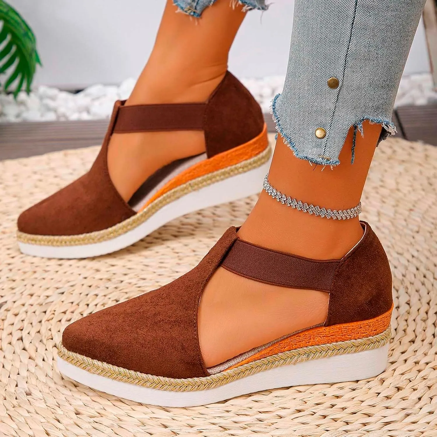 Women's High Heel Sandals Closed Toe Summer Dressy Comfortable Wedge Espadrilles Casual Ankle Strap Platform