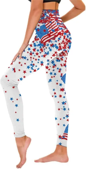 Womens High Waist American Flag Leggings Soft USA Flag Patriotic Tights Stretchy Workout Gym Yoga Pants